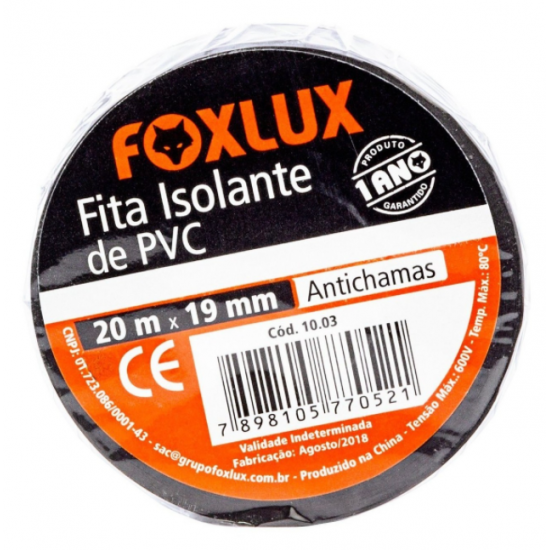 FITA ISOLANTE 20M PRETA FOXLUX FITA ISOLANTE 20M PRETA FOXLUX