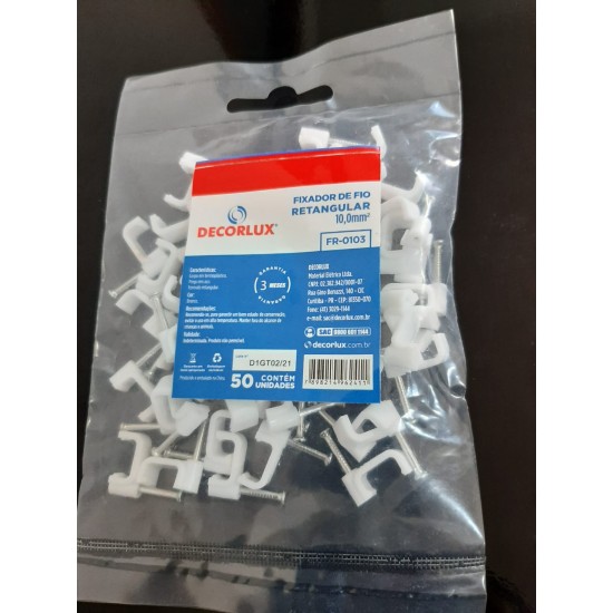 Fixador de Fio Retangular, 10,0mm, Bco-Pcte 50und DECORLUX Fixador de Fio Retangular, 10,0mm, Bco-Pcte 50und DECORLUX