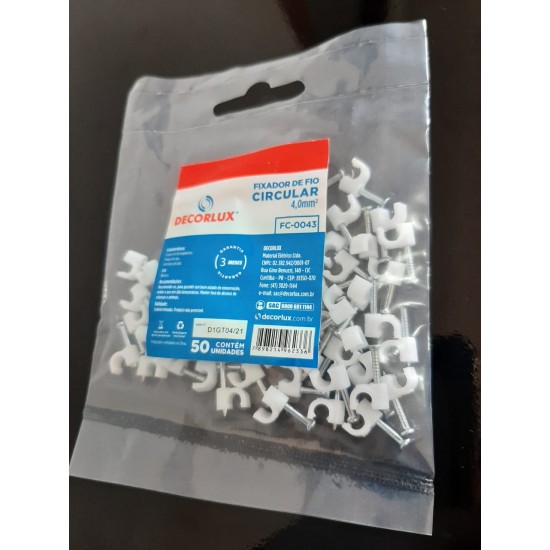 Fixador de Fio Circular, 4,0mm Bco-Pcte 50und DECORLUX Fixador de Fio Circular, 4,0mm Bco-Pcte 50und DECORLUX